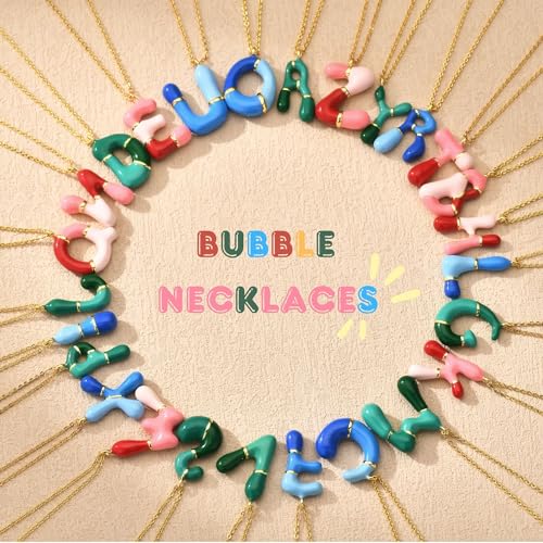 Kainier Bubble Letter Initial Necklace for Women, Colorful Balloon Alphabet Name Pendant Dainty Cute 14K Gold Plated Necklaces Jewelry Gifts… - color: Colourful, style: G