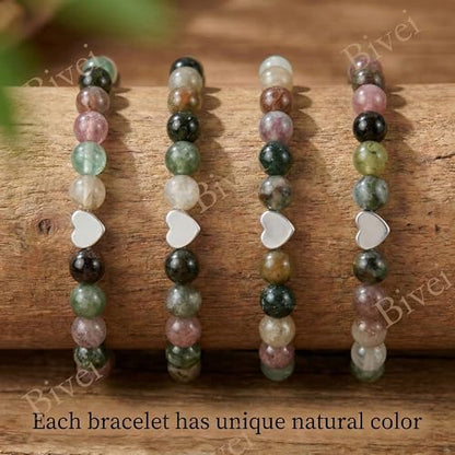 Bivei Crystal Stretch 6mm Bracelets for Women | Handmade Natural Stone Beaded Stretch Bracelet, Stainless Steel Heart Bead, Tranquility Yoga Gift Jewelry for Women - color: Rainbow Tourmaline - Balancing
