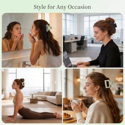 Small Medium Claw Clips for Women, 3 Styles Hair Clips for Thick and Thin Hair, Non-slip Strong Hold, 12 Pcs (White,Green,Brown,Black) - color: White,Green,Brown,Black