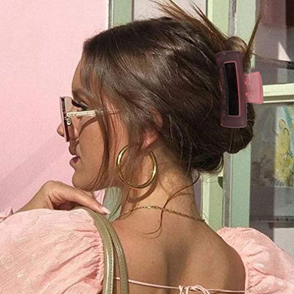 Canitor Hair Clips Set of 4: Pink Rectangular Acrylic Banana Non-slip Medium Claw Jaw Clips for Thin Hair, Y2K Hair Accessories - color: Jelly light pink, jelly rose red, milky white, transparent