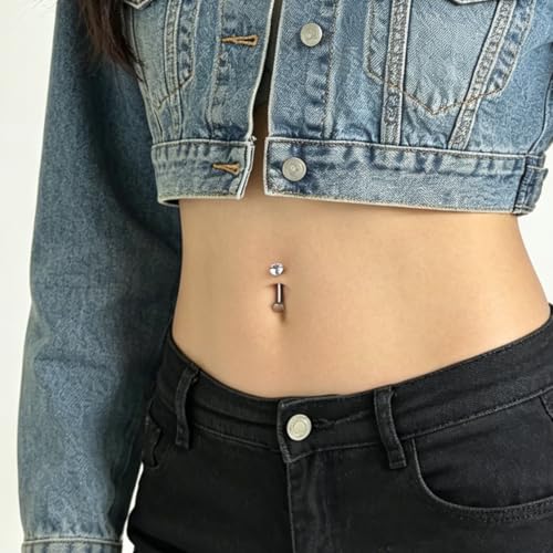 Belly Button Ring Set for Women, 14G 316L Steel Internally Threaded Navel Rings with Interchangeable Tops Opalite, CZ Star, Flower, Ball, 8-14MM Floating Cute Belly Piercing Jewelry Gold Silver - style: Gold - 14G（1.6mm）- 12/14mm