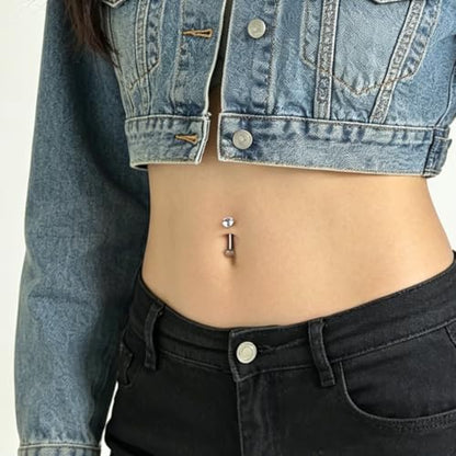Belly Button Ring Set for Women, 14G 316L Steel Internally Threaded Navel Rings with Interchangeable Tops Opalite, CZ Star, Flower, Ball, 8-14MM Floating Cute Belly Piercing Jewelry Gold Silver - style: Gold - 14G（1.6mm）- 12/14mm