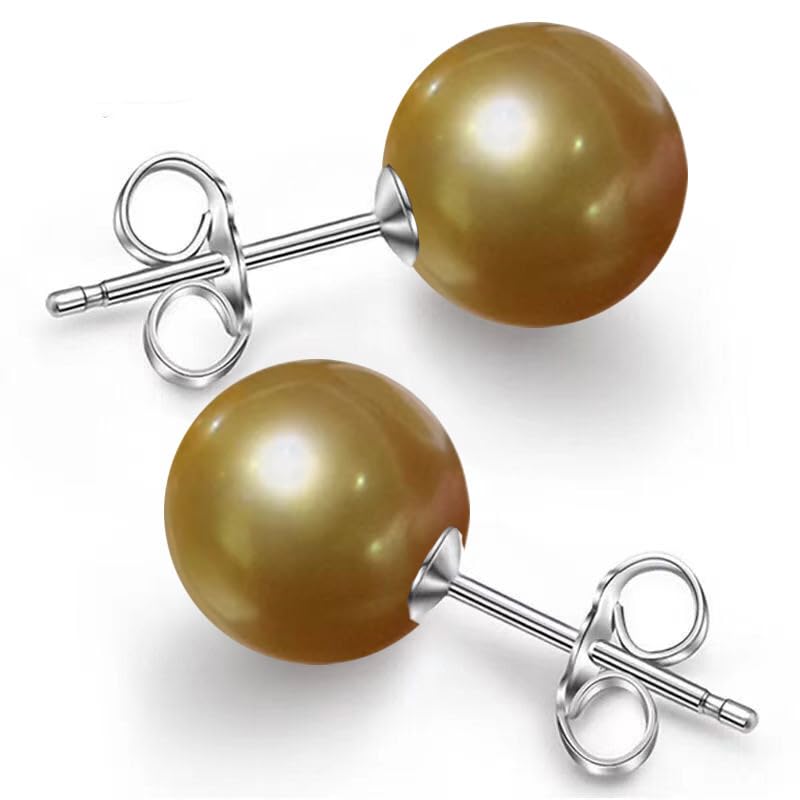Pearl Stud Earrings Multicolor Shell Beads Pearl Hypoallergenic Stud Earrings Ocean Shell Pearl Jewelry - color: Dark Gold
