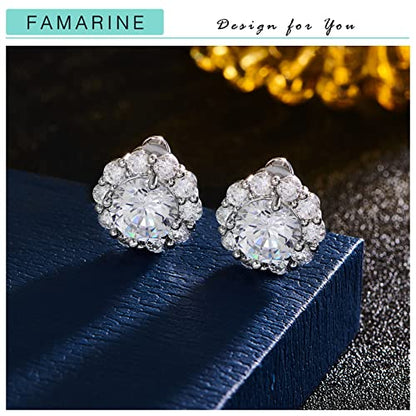 FAMARINE CZ Clip on Earrings for Women Clip Earring Non-pierced Earrings - style: Round