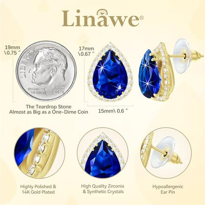 Linawe Women Stud Earrings, Teardrop Diamond Moissanite Cubic Zirconia Earrings Studs Rhinestone Jewelry Gold/Silver/Rose Gold - color: Gold,Sep