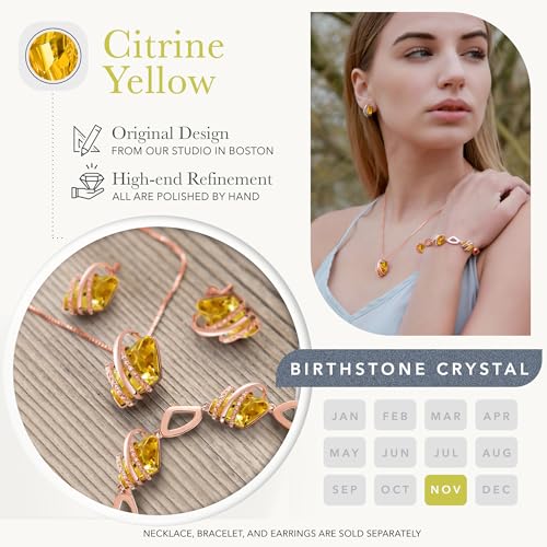 Leafael Wish Stone Pendant Necklace with Birthstone Crystal, 18K Rose Gold Plated/Silvertone, 18" + 2" - color: 111-November-Citrine Yellow-Rose Gold Plated