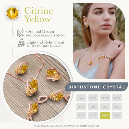 Leafael Wish Stone Pendant Necklace with Birthstone Crystal, 18K Rose Gold Plated/Silvertone, 18" + 2" - color: 111-November-Citrine Yellow-Rose Gold Plated