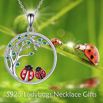 925 Sterling Silver Moon Black Cat Necklace for Women Cat Jewelry - style: F-2 Ladybug Tree of Life Necklace