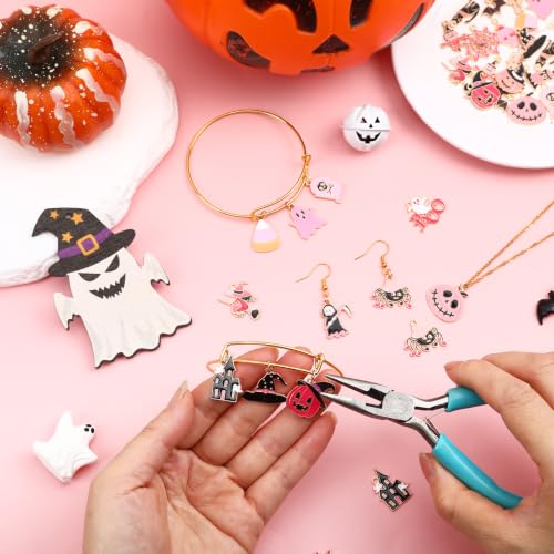 40 Pcs/20 Pairs Pink Halloween Charms for Jewelry Making | Assorted Enamel Halloween Pendants, Pumpkin Ghost Skull Witch Charm, Bracelet Necklace Earring Crafting, DIY Gift Accessories - style: Pink Halloween