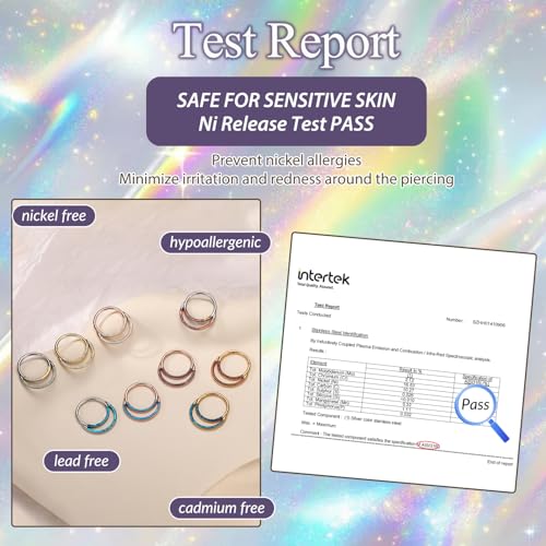 GAGABODY Septum Jewelry 16 Gauge Earrings Double Hoop Daith Earring Surgical Steel Hinged Nose Rings Nose Hoop Helix Tragus Rook Piercing - color: Style6:1pc Gold+Purple Opal Double Hoop