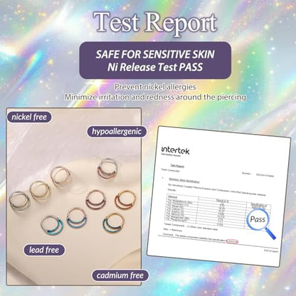GAGABODY Septum Jewelry 16 Gauge Earrings Double Hoop Daith Earring Surgical Steel Hinged Nose Rings Nose Hoop Helix Tragus Rook Piercing - color: Style6:1pc Rose Gold+Purple Opal Double Hoop