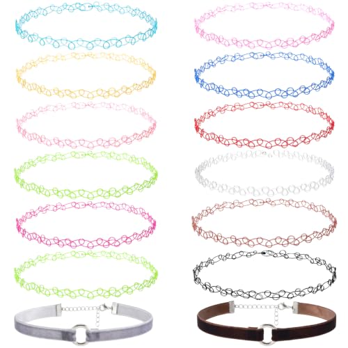 PAGOW Tattoo Choker Set, Stretchy 90s Choker Necklace, Adjustable Retro Y2K Gothic Grunge Chokers Jewelry Accessories - color: 14 Colors,14 Pcs