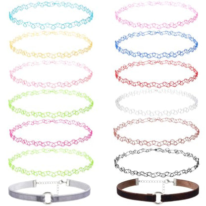 PAGOW Tattoo Choker Set, Stretchy 90s Choker Necklace, Adjustable Retro Y2K Gothic Grunge Chokers Jewelry Accessories - color: 14 Colors,14 Pcs