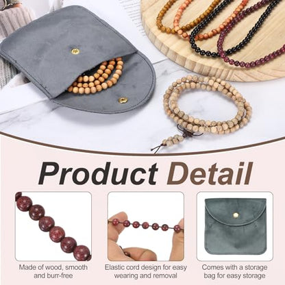 MECCANIXITY Prayer Beads Bracelet, Natural Wooden Bead Mala Bracelets Link Wrist Men Women Beaded Stretch Crafts Bangle - color: Violet Color