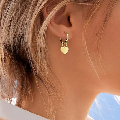 DAILY VIBES Cute Butterfly Star Cross Heart CZ Dangle Earrings for Women | 925 Sterling Silver Post, 14K Gold or Silver Plated, Mini Cubic Zirconia Dainty Drop, Cartilage Small Huggie Hoop Earrings - color: Gold Mini Heart