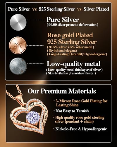 CDE S925 Silver Engraved Forever Love Heart Birthstone Necklaces for Women | 5A CZ,Hypoallergenic,Nickel-Free & Lead-Free Pendant,Anniversary Christmas Wedding Birthday Gift for Wife Girlfriend - color: 06-June, style: Rose Gold Plated