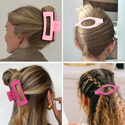 CHANDAT Hair Clips for Women, Flat Hair Clips, 8 pcs, 2style - Pink | 4.3 Inch Large Square Hair Claw Clips & Flat Hair Clips, Thick & Thin Hair, Hair Accessories for Women, Strong Hold Non-Slip - color: Pink