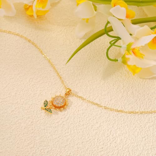 Starain Sunflower Necklaces for Women 14K Gold Plated Rotate Sunflower Pendant Necklace Cute Fun Necklaces 18 inch - color: A-Gold-Sunflower