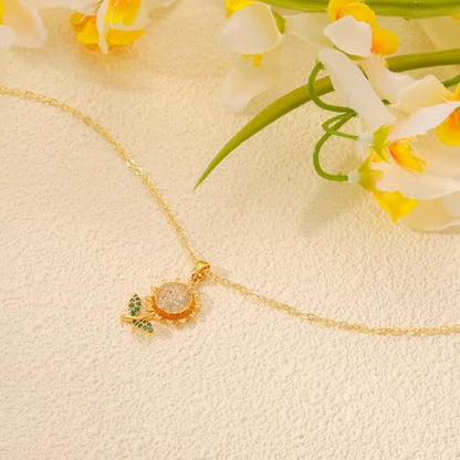 Starain Sunflower Necklaces for Women 14K Gold Plated Rotate Sunflower Pendant Necklace Cute Fun Necklaces 18 inch - color: A-Gold-Sunflower