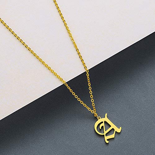 Women's Old English Initial Necklace 18K Gold Plated Stainless Steel Letter Pendant Gift - style: Chain,Elegant,Gold Plated,Vintage
