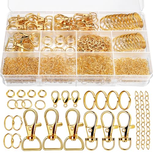 Teenitor 524PCS Key Chain Making Kit, Keychain Making Supplies Keychain Craft Supplies Key Chain Clips, Lanyard Snap Hooks, Key Rings and Jump Rings for Jewelry Lanyard Making, Gold - color: Gold