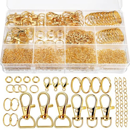 Teenitor 524PCS Key Chain Making Kit, Keychain Making Supplies Keychain Craft Supplies Key Chain Clips, Lanyard Snap Hooks, Key Rings and Jump Rings for Jewelry Lanyard Making, Gold - color: Gold