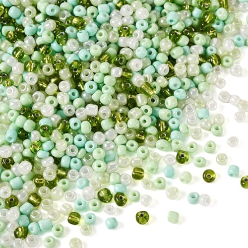 0.22lb 4mm Random Glass Seed Beads 6/0 Mix Rondelle Crystal Pony Beads Bulk Green Seed Bead Kit for Crafts DIY Friendship Bracelets Saint Patricks Day Necklace Jewelry Making Supplies - color: Random Green