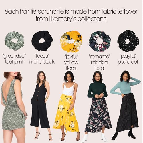 likemary Oversized Hair Scrunchies for Women, Gentle on Thick and Thin Hair | Match Your Mood and Outfit, 5-Pack Snag-Free Elastic Hair Ties for Buns and Ponytails, Made from Reclaimed Fabric, Gift-Boxed