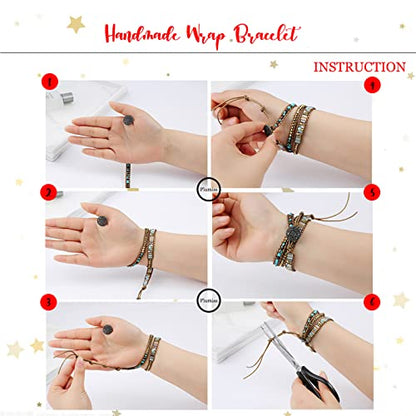Plumiss Women Boho Handmade Natural Stone Crystal Leather Bead Wrap Bracelets Collection - style: Colorful Jasper 3w