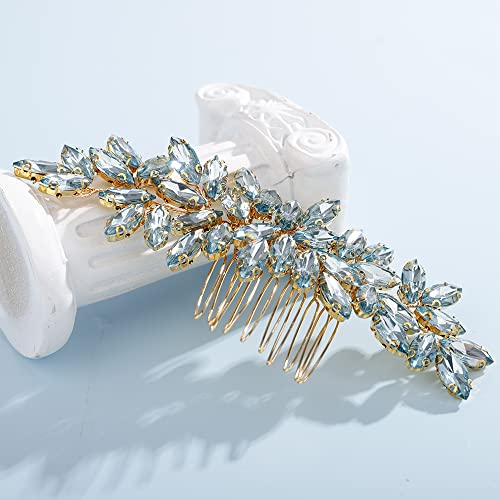 Teyglen Women's Mint blue Rhinestones Hair Comb, Luxurious Hair Accessories for Wedding, Party, Christmas, Photoshoot, Halloween, Seaside Beach - Manual, 15 *6cm/5.9 *2.36 inches, 1 Count - color: Mint blue