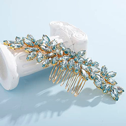 Teyglen Women's Mint blue Rhinestones Hair Comb, Luxurious Hair Accessories for Wedding, Party, Christmas, Photoshoot, Halloween, Seaside Beach - Manual, 15 *6cm/5.9 *2.36 inches, 1 Count - color: Mint blue