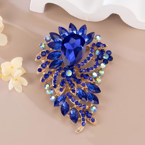 SELOVO Big Large Flower Statement Brooches Pins Scarf Decoration Gold Tone - color: Blue