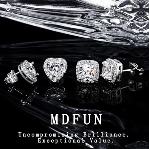 MDFUN Halo Stud Earrings 18K Gold Plated Round/Square/Heart/Teardrop Cubic Zirconia Earrings Set for Women - color: A-Square/Heart