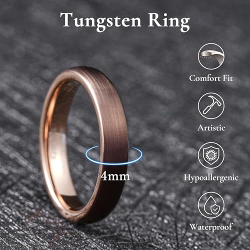 King Will Wedding Band for Men Women, 2/4/6/7/8mm Domed Matte Brushed Tungsten Carbide Rings, Solid/Dual Color Engagement Rings, Comfort Fit - color: Brown-4mm
