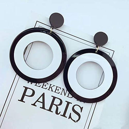 Fashion White Black Dangle Earrings Round Square Triangle Heart Shape Acrylic Simpleism Geometric Drop Earrings for Women (Round)