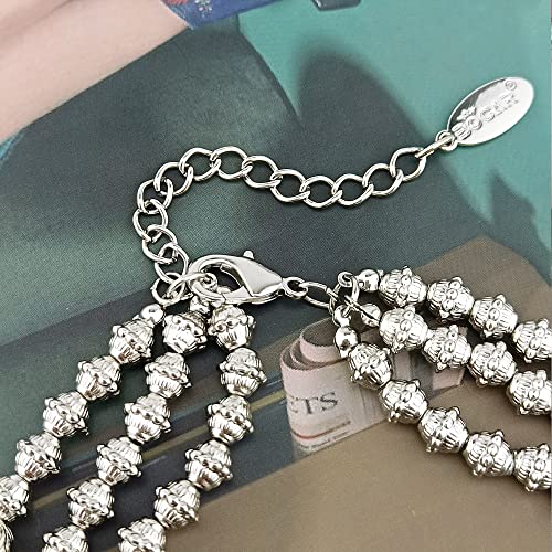 Bocar 3 Layer Chunky Statement Beaded Necklace and Earrings Set, Fashion Multi Layer Women Collar Necklace Jewelry Set - color: Bright Rose-Sliver