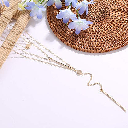 COLORFUL BLING Multilayer Choker Long Chain Tassel Pendant Necklace for Women Beads Necklace Long Bar Charm Chain Jewelry - color: C gold bar