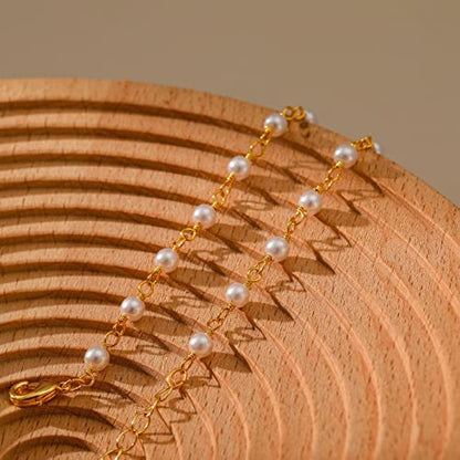 Ankle Bracelets for Women 18K Gold Plated Anklet for Women Gold Charm Anklet Waterproof Summer Beach Foot Chain Jewelry Gifts - style: Pearl