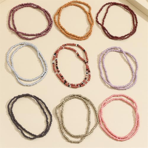 18Pcs Boho Stackable Beaded Bracelets for Women Colorful Handmade Multilayered Rice Beads Anklets Set Summer Beach Bohemian Jewelry Gift - color: Style 1 Brown
