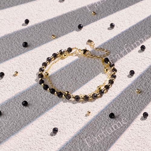 Farfume Crystal Beaded Bracelets for Women 4mm Natural Stone Jewelry Gifts | Natural Beads Gemstone,Handmade,Helper Tool,Yoga Protection,Hypoallergenic,Durability Wear - color: Black Obsidian-Purification