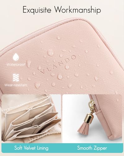 VLANDO Small Travel Jewelry Case,Velvet Pouch Bags with Zipper,Pink | Travel Essentials,PU Leather Organizer with 5 Divided Sections,Carry-On Totes,Gift for Birthday,Bride,Bridesmaid,Women,Girls - color: C.Pink
