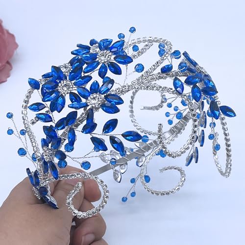 Rhinestone Bride Headband, Wedding Headpiece for Brides, Bridal Hair Accessories(Blue) - color: Blue