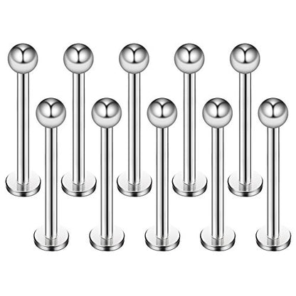16G 316L Stainless Steel 3mm Ball Labret Monroe Lip Ring Tragus Helix Cartilage Earring Stud Barbell Bar Length 6mm 8mm 10mm 12mm Body Piercing Jewelry - color: Silver, size: 12MM