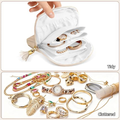ZLFSRQ Travel Jewelry Case Organizer Small Jewelry Pouch Bag Mini Portable Jewellery Storage with Zipper for Bracelet Rings Earring for Women White