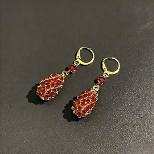 Upscale Bling Teardrop Rhinestone Drop Dangle Earrings, Inlaid Crystal Ear Buckles for Ladies Wedding Cocktail Formal Daily Gifts - color: Red