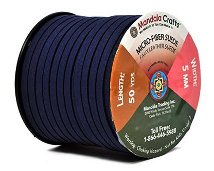 Mandala Crafts 5mm Dark Navy Blue Faux Suede Vegan Leather, Jewelry Making | 50 Yards Durable Flat Leather Strings, Laces & Strips for Bracelets, Necklaces, Braiding, Dream Catchers Supplies & Chokers - color: Dark Navy Blue, size: 5mm 50 Yards