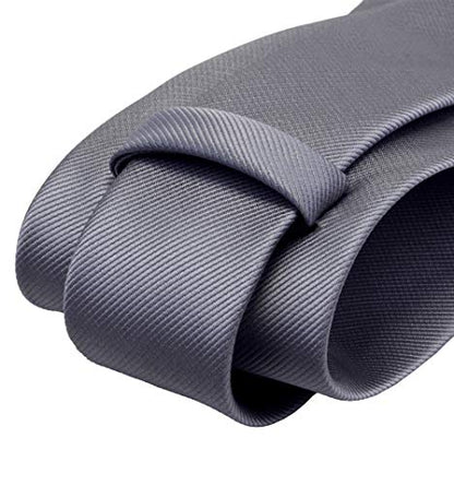 GUSLESON 3.15"（8cm） Solid Color Necktie and Pocket Square Cufflinks Sets For Men + Gift Box - color: Gray