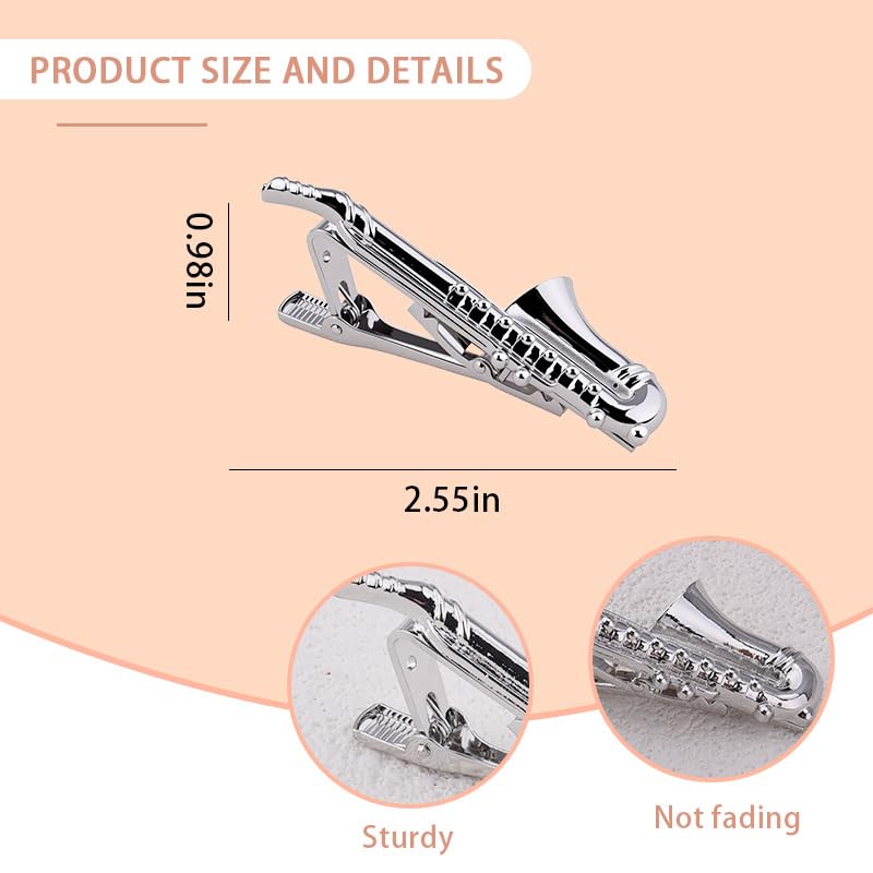Mens Tie Clips for Husband Dad Boyfriend Birthday Christmas Gifts for Men Novetly Tie Clip for Skinny Ties Bar Clip - style: saxophone