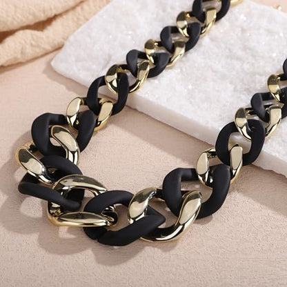 Punk Chunky Mixed Color Cuban Chain Necklace Acrylic Link Chain Lightweight Chain Curb Choker for Women - color: Black Gold