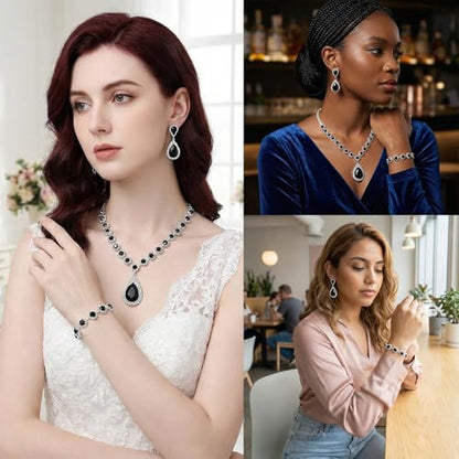 Silver Plated Necklace Earrings Bracelet Crystal Bridal Wedding Jewelry Sets for Wedding princess birthday party Halloween Prom Pageant Jewelry - color: 1-black